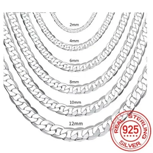 Hot 925 Sterling Solid Silver Sideways Chain Women Men Necklace Jewelry image 5