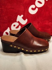 Aerosoles 8.5M Brown Leather Studded Clog Mule Block Heel