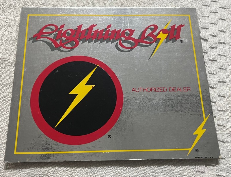 ORIGINAL 1970'S LIGHTING BOLT DEALER TABLE TOP FOIL SIGN - NOS