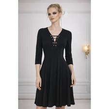 🖤 Nasty Gal Lace-Up V-Neck Flared Dress | Effortless Black Chic | UK 10