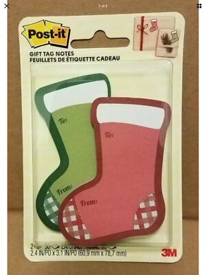 Lot of 2 Post It Holiday Christmas Stocking Note Gift Tags Red Green Post-it