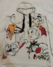 Vtg Y2k Looney Tunes Xmas Large Hoodie All Over Print
