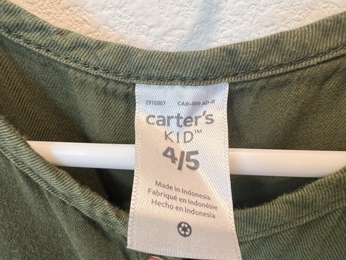 Carter’s Sleeveless Pocket Dress Olive Green Button Up Girls Size 4/5 - Picture 8 of 9
