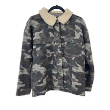 Mystree Camo Sherpa Collar Shacket Women S Button Front Utility Outdoor New