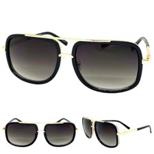 Classic Elegant Modern Vintage Retro Style SUN GLASSES Square Black  Gold Frame