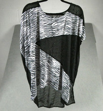 Chico's Travelers Top 3 Black White Zebra Animal Print L XL Lagenlook Tunic Luxe