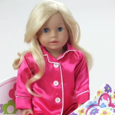 Nightwear, Sophia, Pink Satin Pajamas & Fuzzy Slippers, for 18-Inch Dolls
