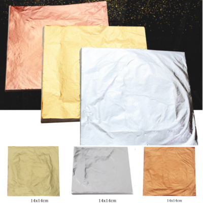 100Tlg 14cm*14cm Schlagmetall Blattmetall Gold/Silber/Kupfer vergolden Blattgold