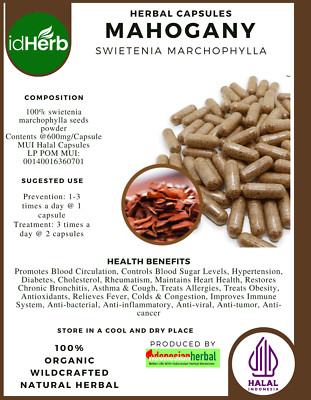 [idHerb] 100-800 Capsules Mahogany Swietenia Marchophylla Organic WildCrafted