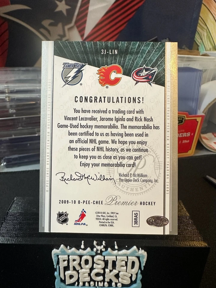 2009-10 O-Pee-Chee Premier -Trios Lecavalier, Nash, Iginla MEM /50 GAME USED NHL - Image 2 of 2