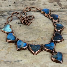 Collar ajustable electroformado de labradorita hecho a mano cobre vacaciones 18,0"