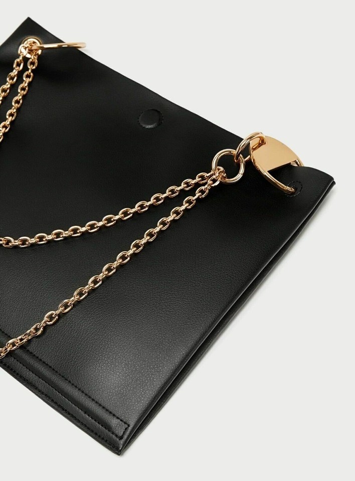 ZARA BLACK FAUX LEATHER SHOULDER BAG WITH GOLD CHAIN STRAP new eBay