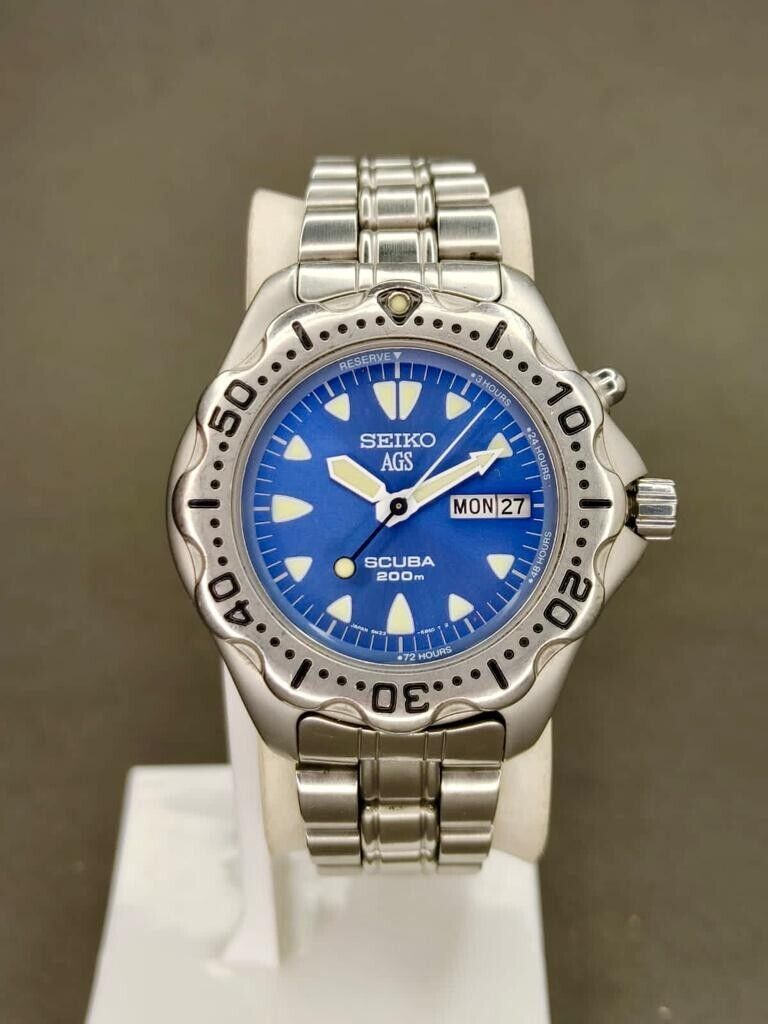 Seiko 5M23-6B40 SBBW015 Blue dial Scuba 200m Diver AGS/Kinetic Stainless |  eBay