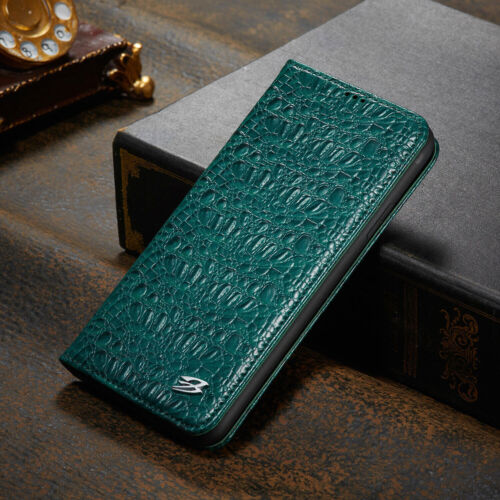 Étui téléphone crocodile en cuir véritable pour iPhone 11 12 13 14 15 Pro Max XR - Photo 1 sur 20