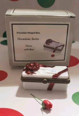 Vintage Gift Box with Rose Rare PHB Porcelain Hinged Box Midwest