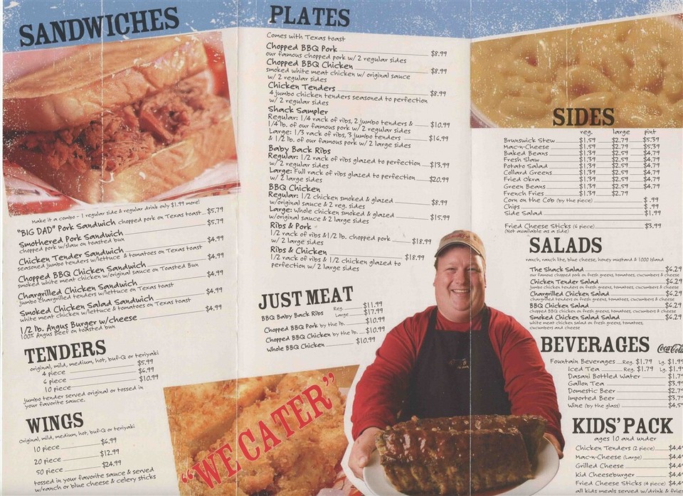 Shane's Rib Shack Menu Melbourne Kissimmee Orlando & Lakeland Florida eBay