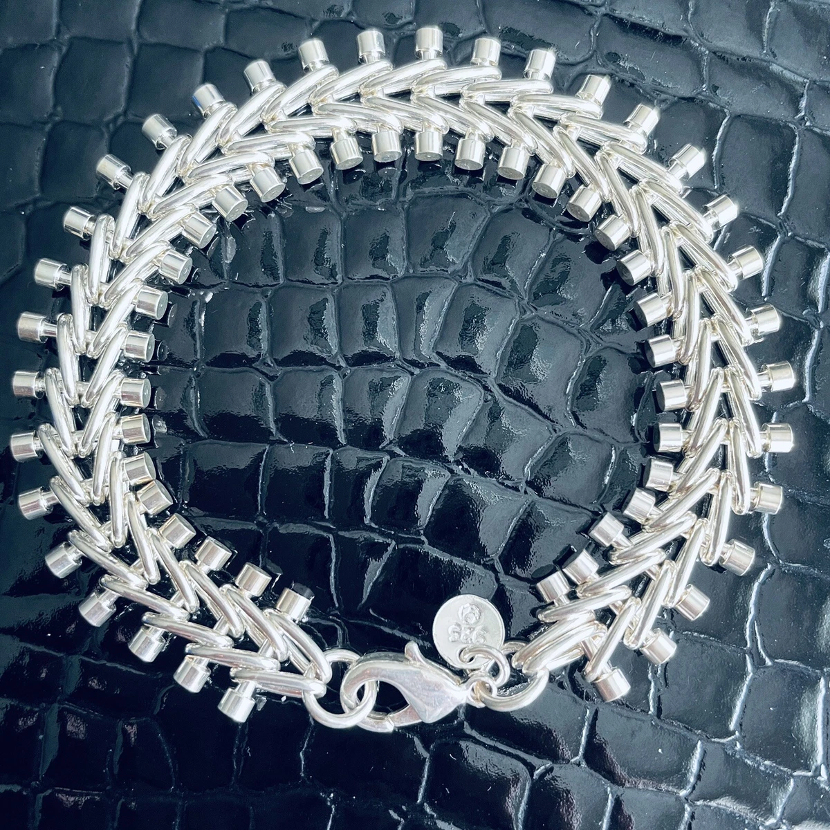Fish Bone Link Chain Sterling Silver Men s or Unisex 7.75 Bracelet