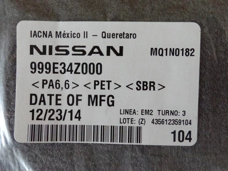 2014-2019 Nissan Versa Note Trunk Mat Gray Genuine Cargo Carpet Liner OEM - Image 3 of 3