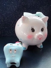 baby boy 1st tooth keep sake enamel trinket blue pig polka dot bank