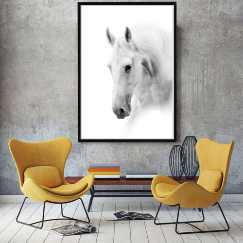 Art Fabric Print Canvas Poster Horse Black White Paint Wall Decor No Frame S128 - Picture 1 of 5
