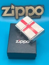 Genuine Brand New 10 ZIPPO Lighter St GEORGES CROSS Heavy Emblem Brushed Chrome 