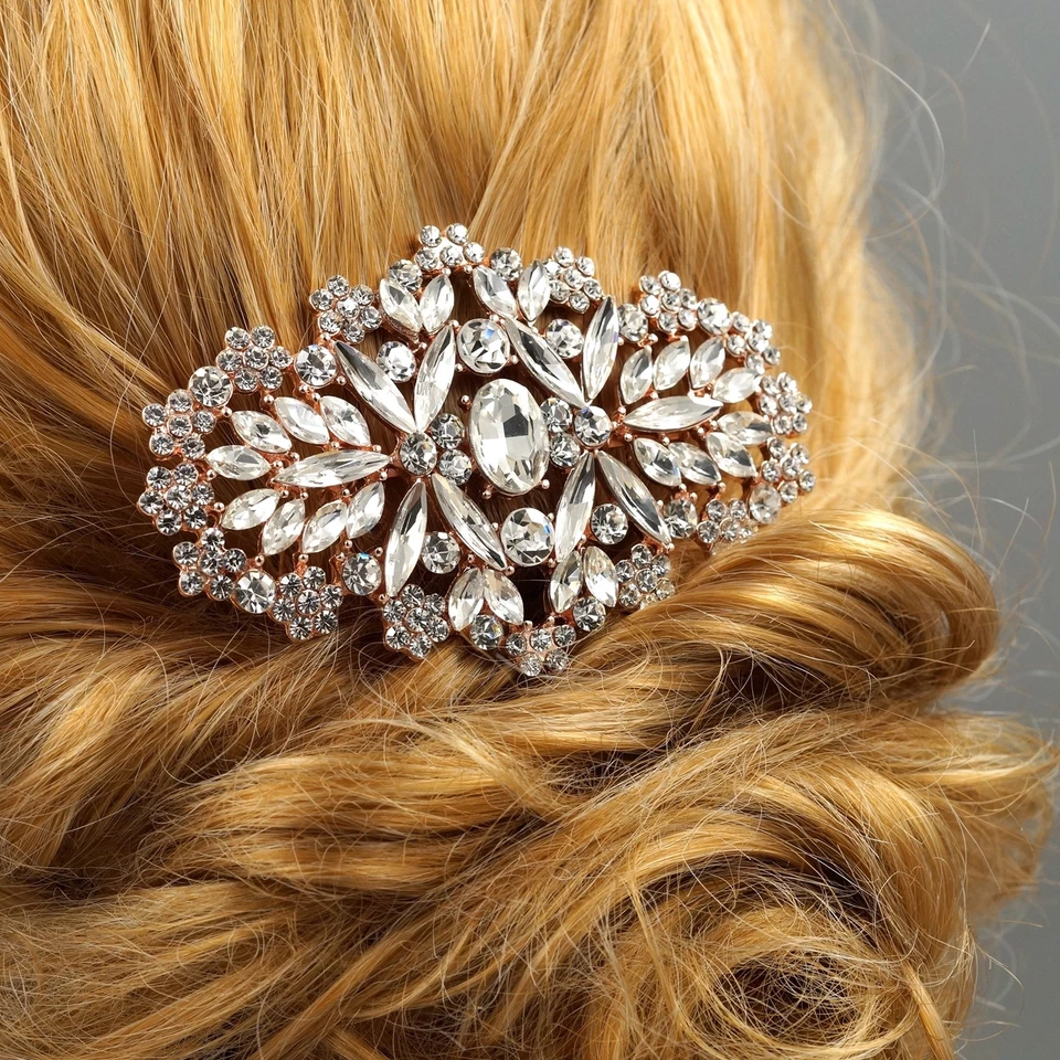 Peine para el cabello de novia tocado de cristal pinza para el cabello accesorio de boda ORO ROSA 05335 Foto 2 de 4