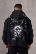 YOUNGLA (SOLD OUT) - 5061 - INKED ZIP-UP HOODIES - BLACK WASH - MEDIUM