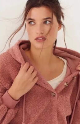 Current Air Callan Sherpa Hoodie-Anthropologie~Soft~ Teddy M Medium Color Rust 