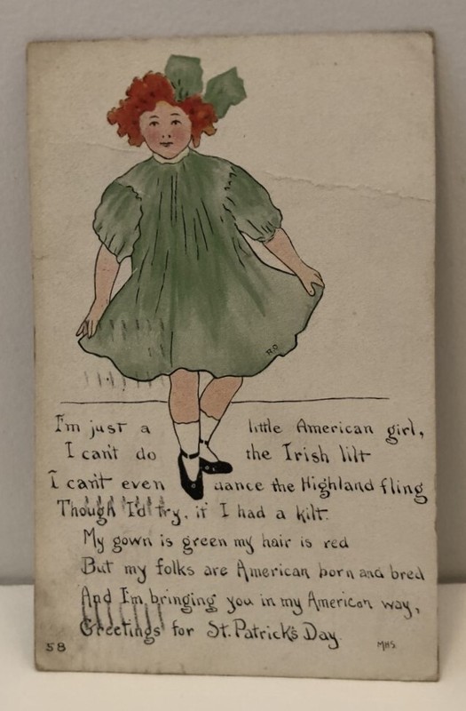 Antique color St. Patrick's Day greeting postcard with verse, from 1912