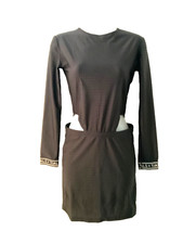 This is a Love Song Dress Black with Cut Out side Long Sleeves Stretchy Textured