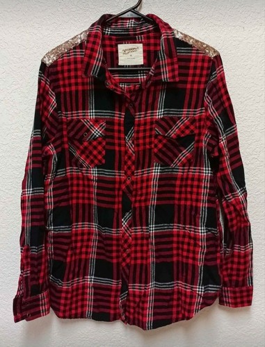 Red Plaid Button Down Flannel Shirt 