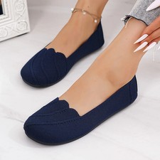 Women  s Casual Flat Knitted Slip-On Shoes, Round Toe Breathable Summer Flats
