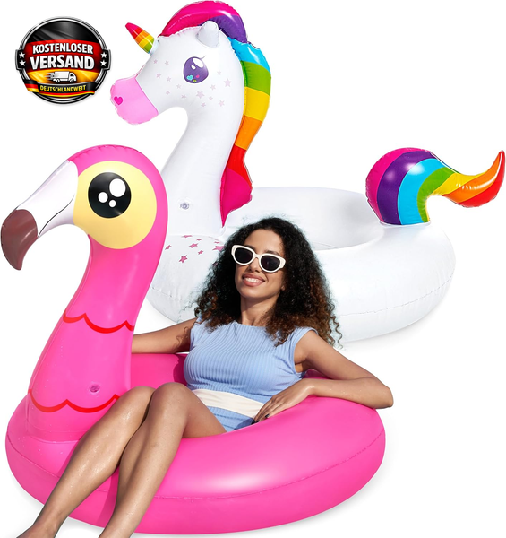 Joyin 2 Pack Aufblasbare Einhorn Und Flamingo Luftmatratze Mit Glitzer, Pool Flo-image