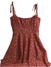 Showpo Red Floral Tie-Strap Red Lining baby doll Boho Y2K Mini Dress size 2
