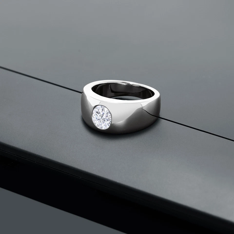 Anel masculino de prata esterlina 925 branco moissanita para homens | 1,50 CTTW | 8X6MM | - Imagem 3 de 4