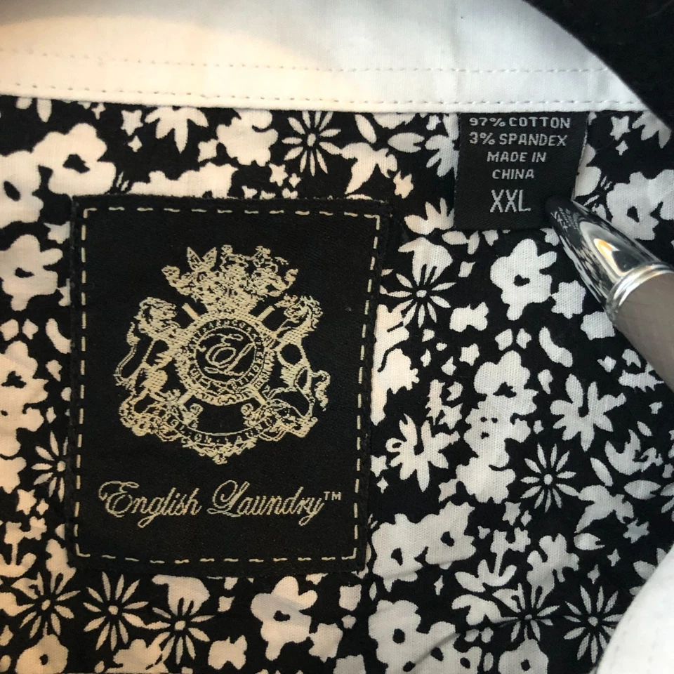Camisa de lavandería inglesa para hombre con botones floral de algodón elástico negra blanca XXL Foto 4 de 4
