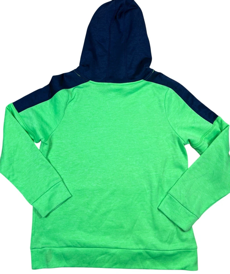 Moletom Adidas Youth grande verde azul pulôver com capuz logotipo masculino roupa ativa - Imagem 2 de 4