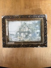 Small Vintage Print In Wood & Plaster Frame With Loss . 13x18cm