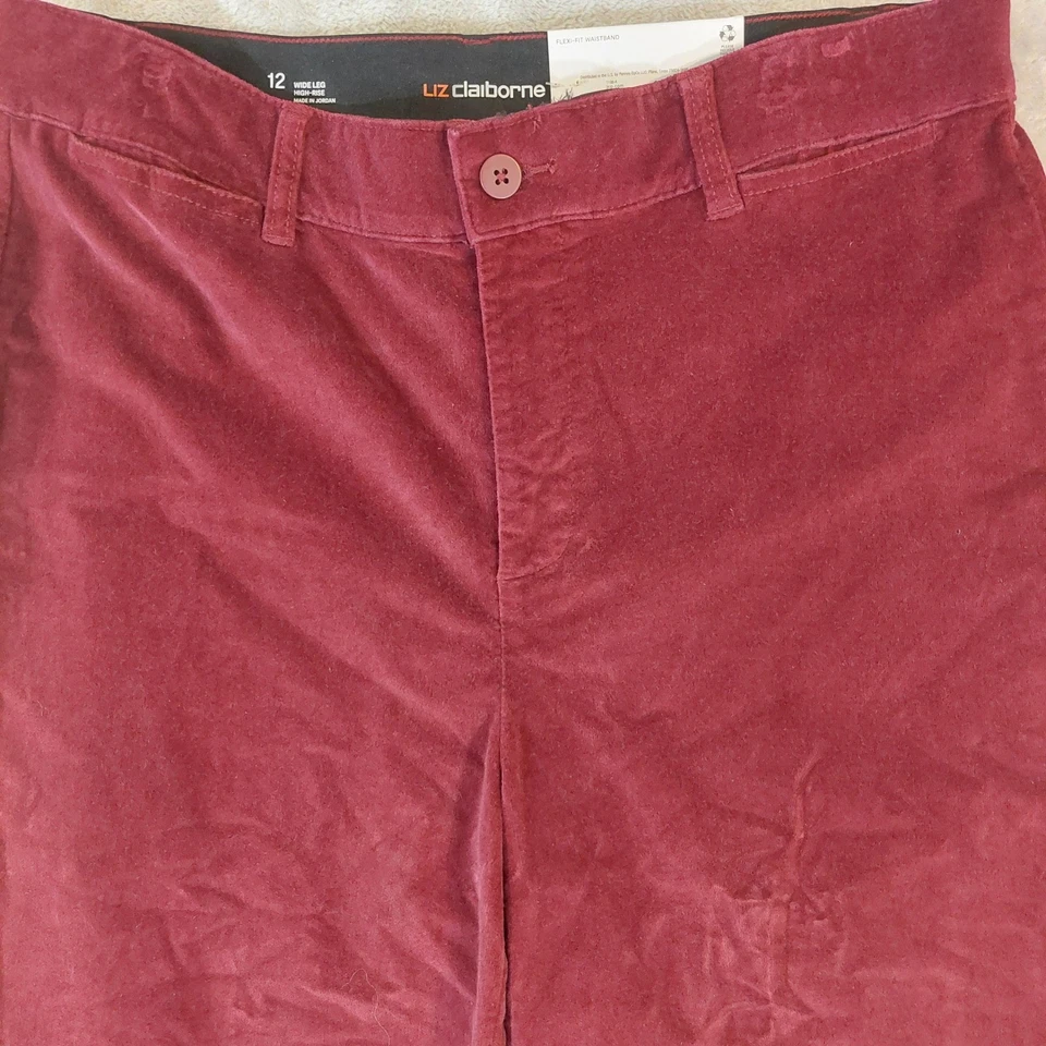 Liz Claiborne Womens Burgundy Wide Leg High Rise Corduroy Pants Size 12 - Image 2 of 4