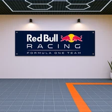 Red Bull Racing Flag Banner 71x24" – F1 Team Wall Decor for Garage or Man Cave