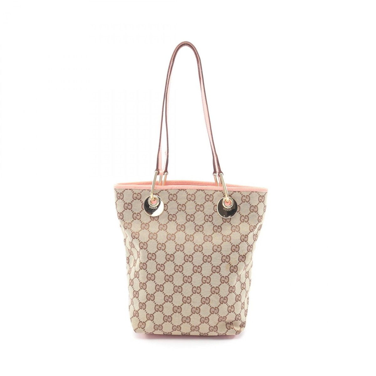 GUCCI GG canvas Tote Shoulder Bag 120840 leather Beige Pink Used