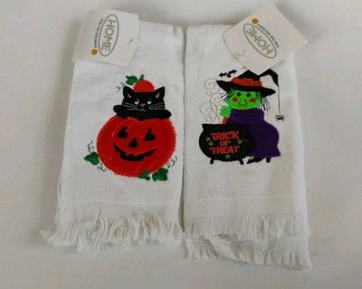 VTG NOS 2000 TARGET HALLOWEEN WHITE EMBROIDERED PUMPKIN/WITCH - 2 HAND TOWELS