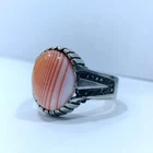 Natural Banded Agate 925 Sterling Silver Men's Ring Size 12 Vintage 8g