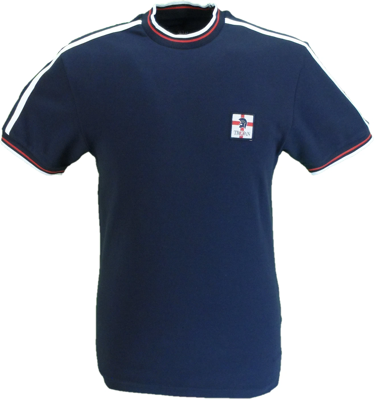 Trojan Mens Navy Blue St George Badge Tipped Pique T Shirt