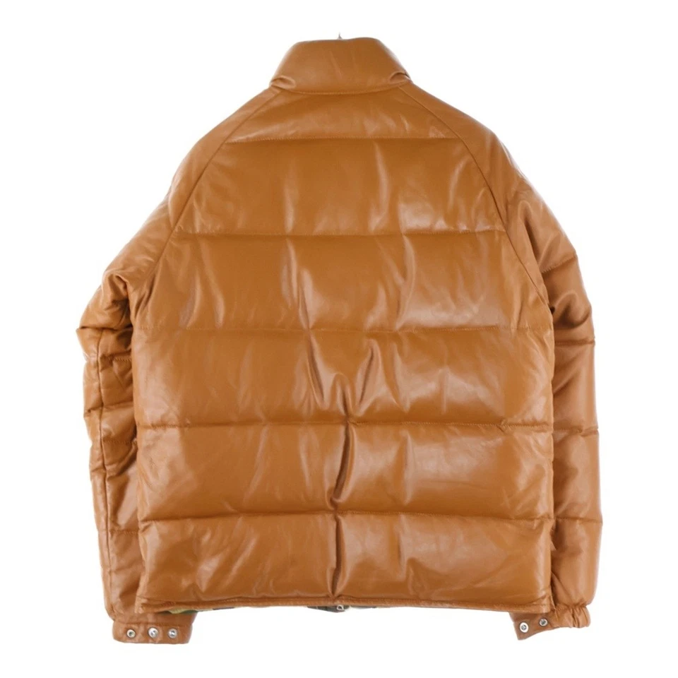 A BATHING APE ABSING LEATHER CLASSIC DOWN JACKET Sheepskin Zip Up Brown Used d26 - Image 2 of 4