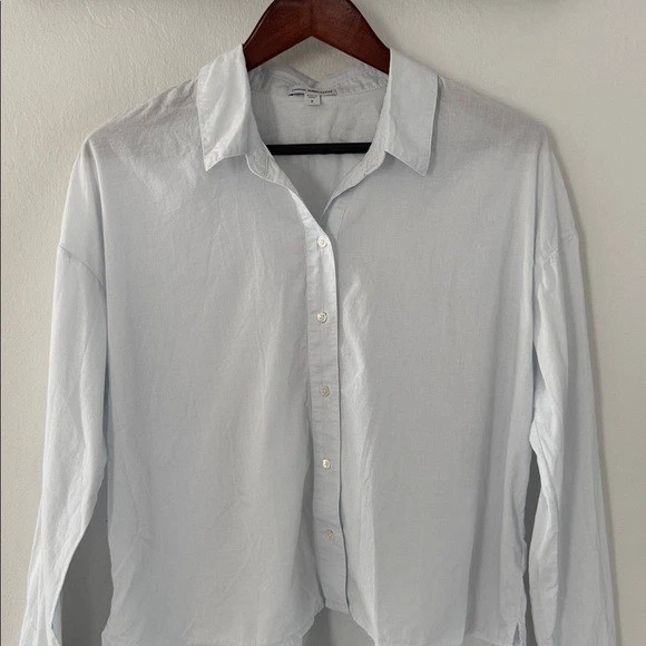 Blusa James Perse Popelina Mujer’s 2 Mediana Algodón Abotonada Cuadrada Azul Claro Foto 3 de 4