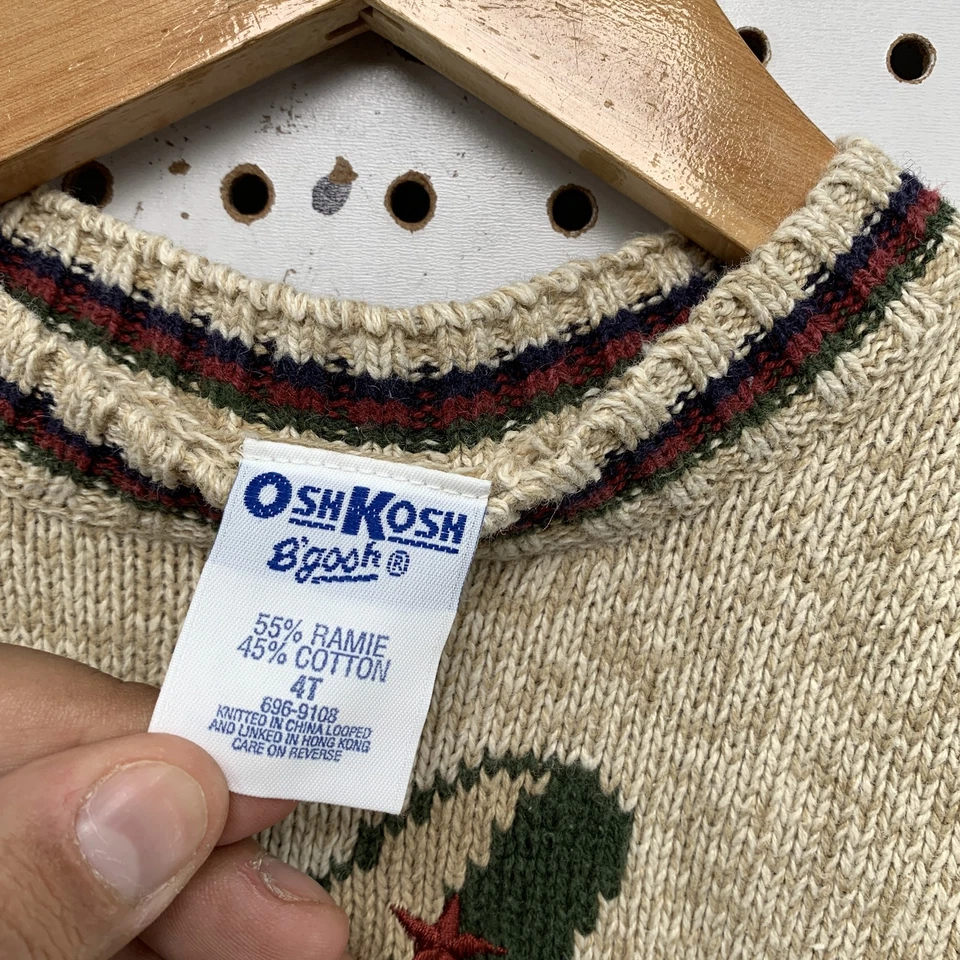 Suéter de malha vintage OshKosh B'gosh avião meninos 4T crianças marrom - Imagem 4 de 4