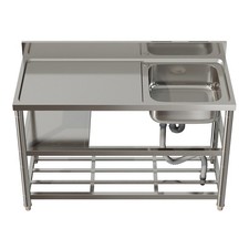 120cm Stainless Steel Commercial Kitchen Single Bowl Sink With Worktop + Shelf