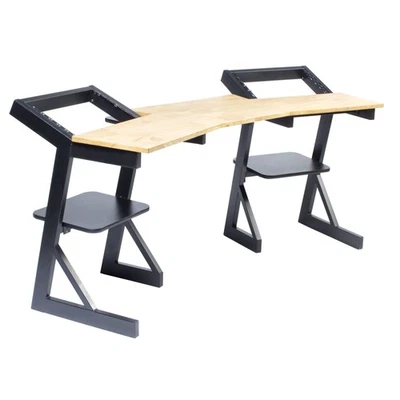 FAME Audio W-202 Studiotisch, Ergonomisches Design, 12HE Racks, Echtholz-Platte