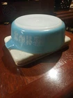 Vintage Pyrex 471 Turquoise White Amish Butterprint Casserole Dish 1 PT USA